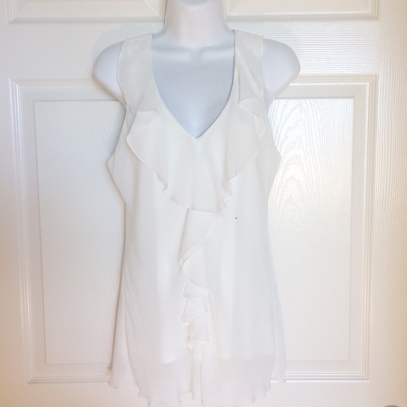 BCX Tops - White lined blouse with black lace detail